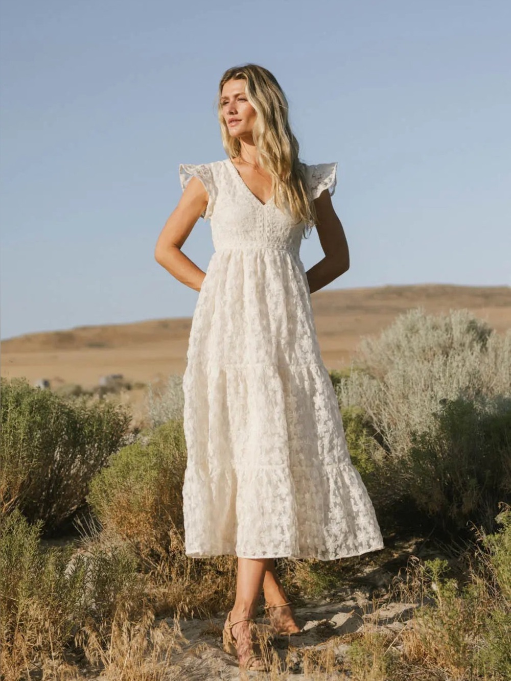 Ivory Lace V-Neck Midi Dress NWOT